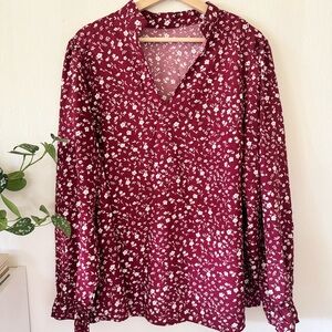🌸 SHEIN Curve Burgundy Floral Blouse 🌸